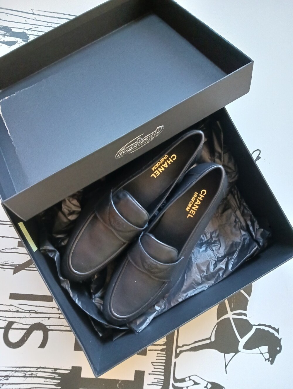 Chanel Uniform Black Leatger Loafers Size 46C,new Never Used - Picture 3 of 16